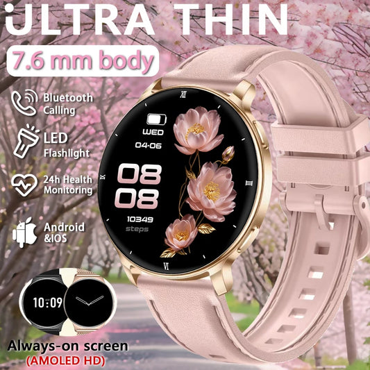 2026New 7.6mm Ultra Thin Women Smartwatch AMOLED Display Bluetooth