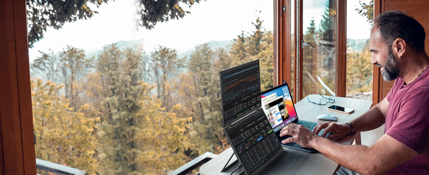 Dual Portable Monitor FHD Laptop Screen Extender Folding Stacked Monitors