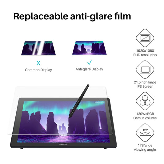 Huion Kamvas 22 Graphic Tablet Monitor 21.5 inch Screen Pen Display Compatible