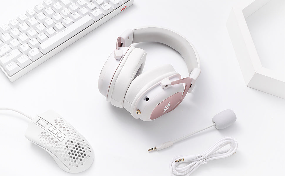 Redragon White Wired Gaming Headset - 7.1 Surround Sound Memory Foam Ear