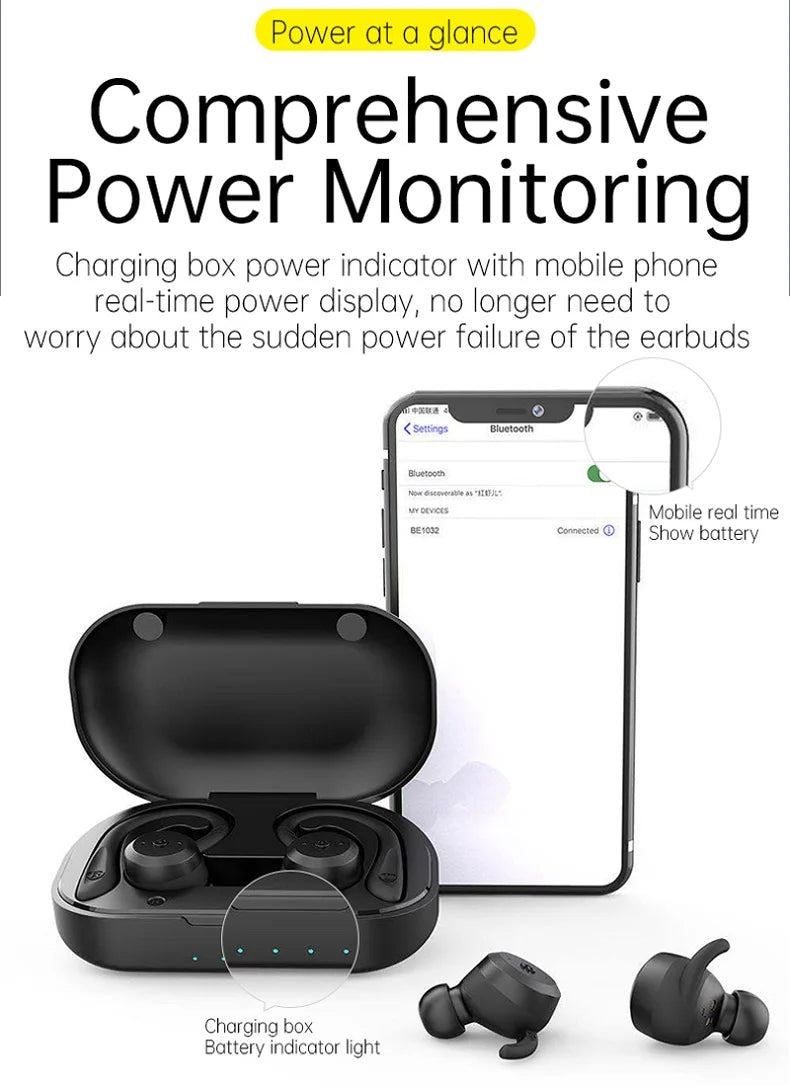 Bluetooth Wireless Headphones with Mic Sports Waterproof TWS Bluetooth