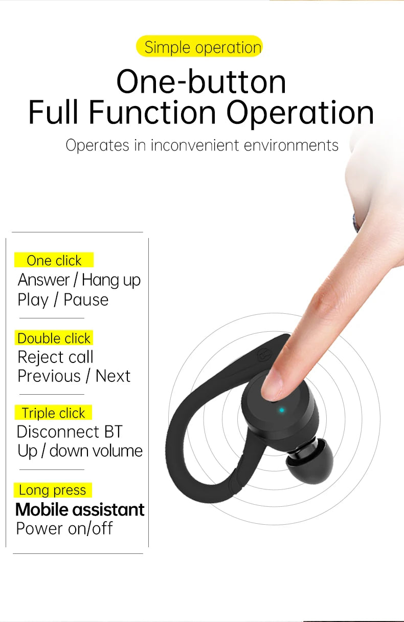 Bluetooth Wireless Headphones with Mic Sports Waterproof TWS Bluetooth