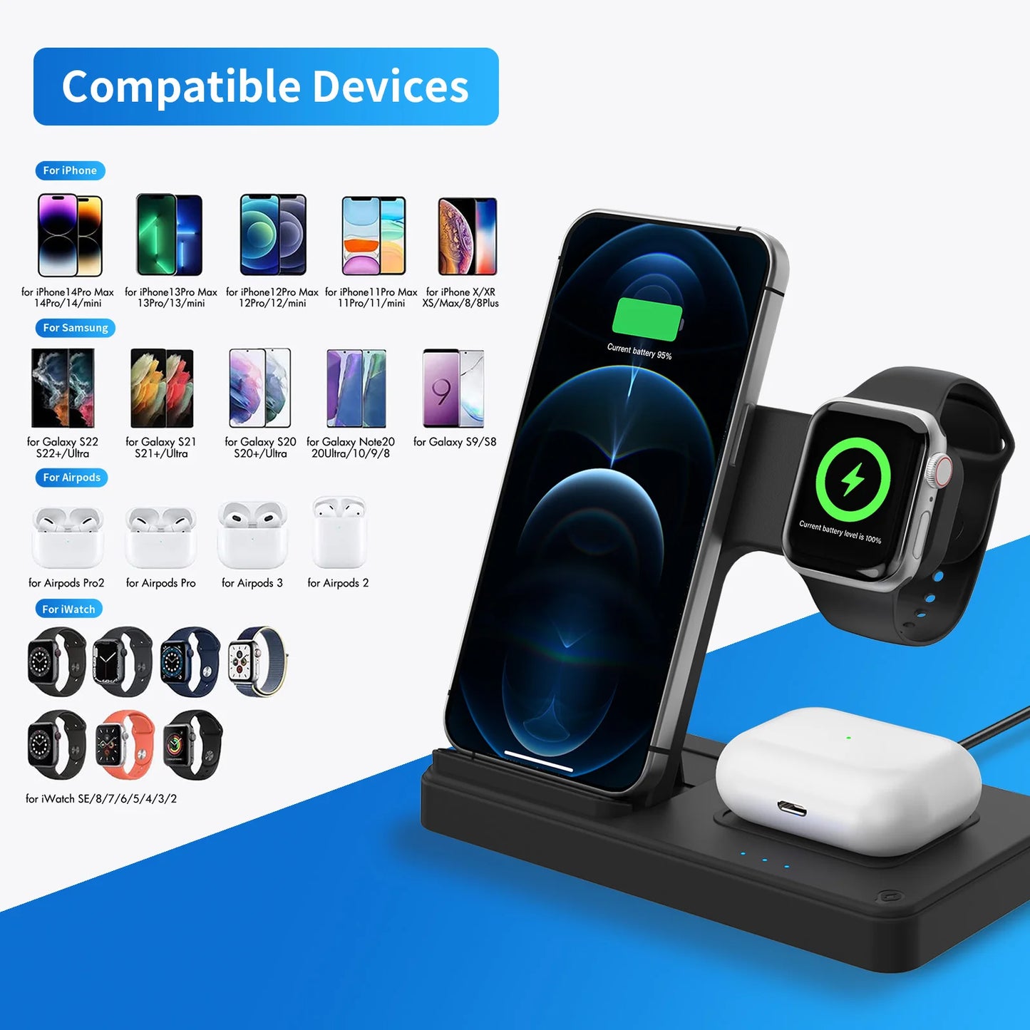 3 In 1 Wireless Charging Station Magnetic Fast Charging 18W Foldable