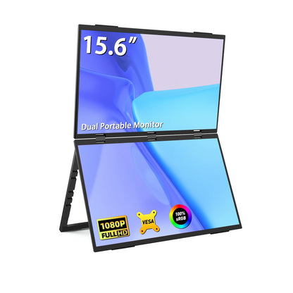 Dual Portable Monitor FHD Laptop Screen Extender Folding Stacked Monitors