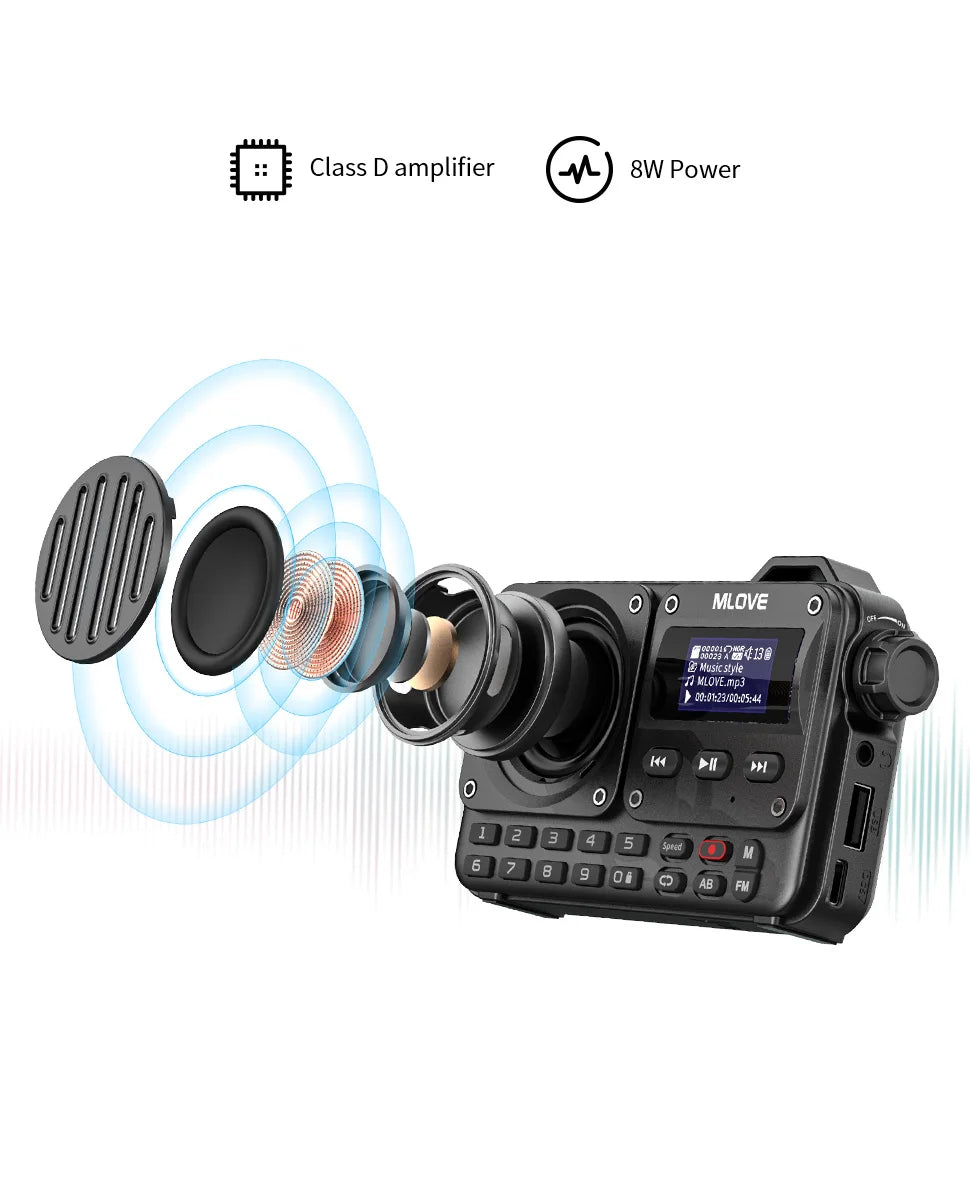 MLOVE BV800 Super-Portable Bluetooth Speaker with FM Radio LCD Screen