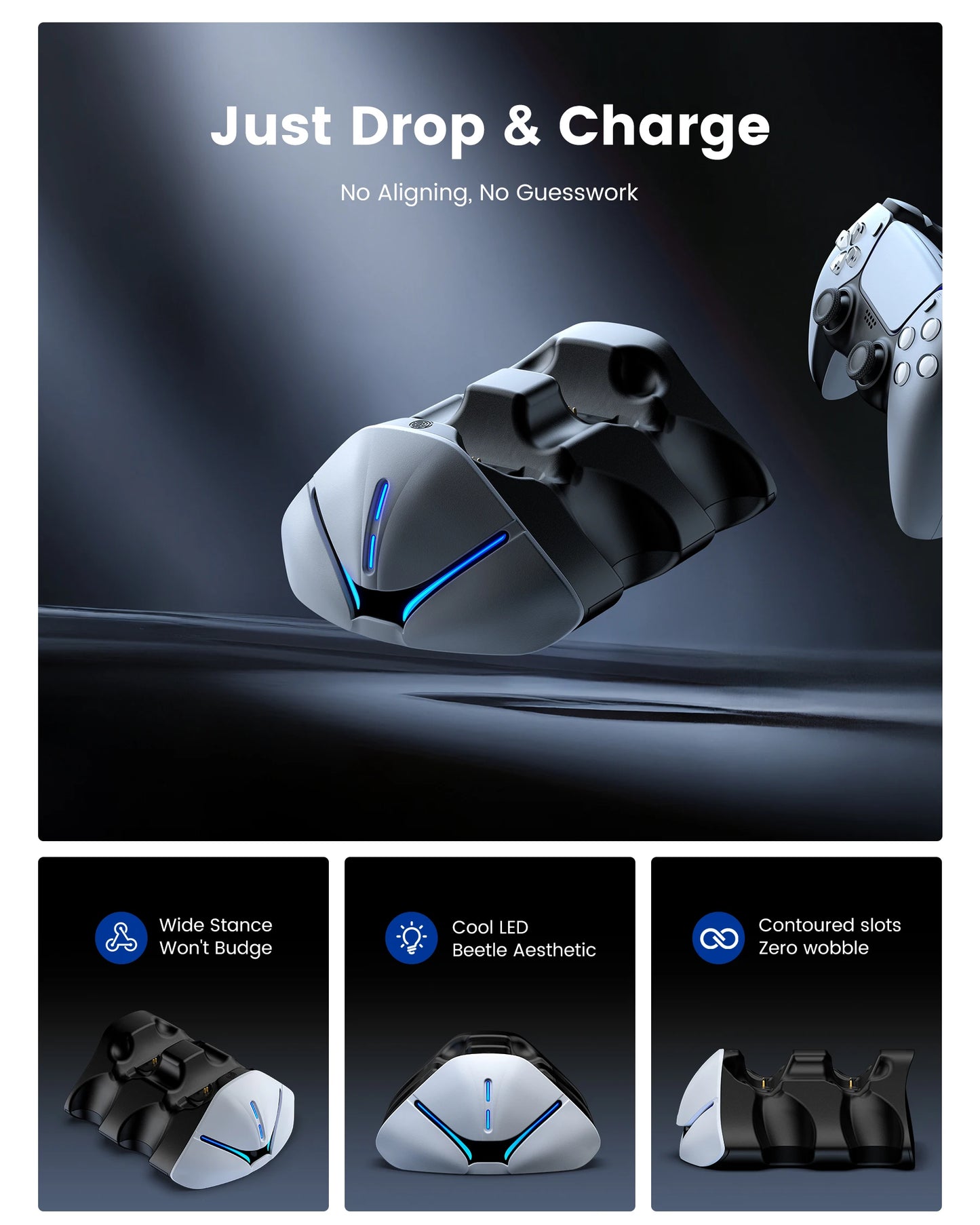 RGB Controller Charging Station For PS5 Dual Fast Charger RGB Indicator Charging