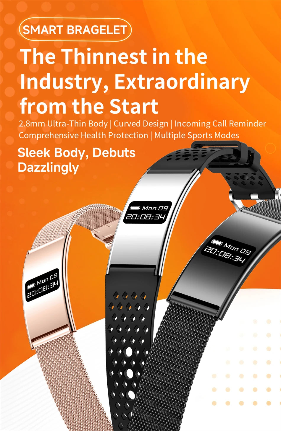 New Smart Bracelet Men Fitness Tracker IPX8 Waterproof Heart Rate Sleep Monitor