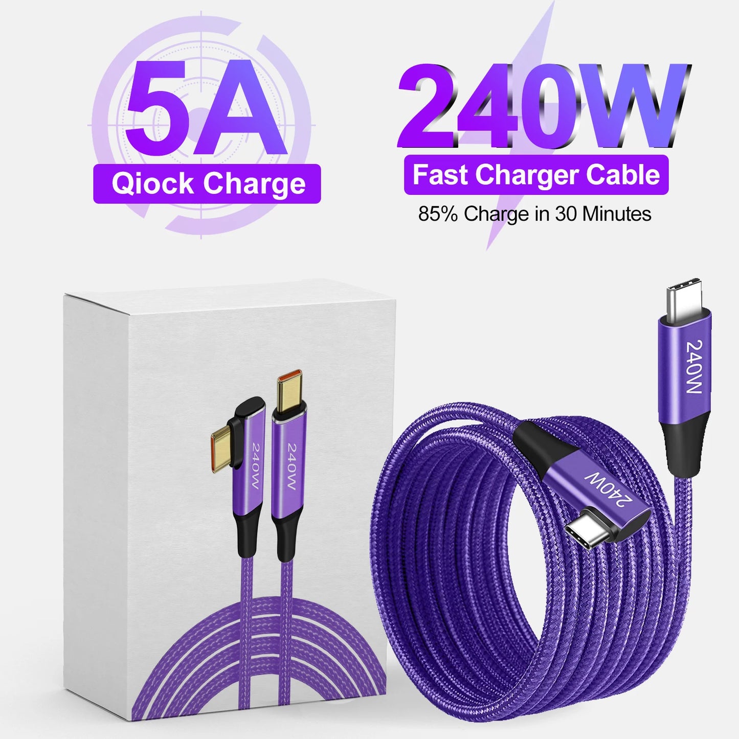 PD 240W USB Type C to Type C Fast Charging Cable For iPhone Macbook