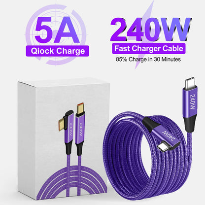 PD 240W USB Type C to Type C Fast Charging Cable For iPhone Macbook