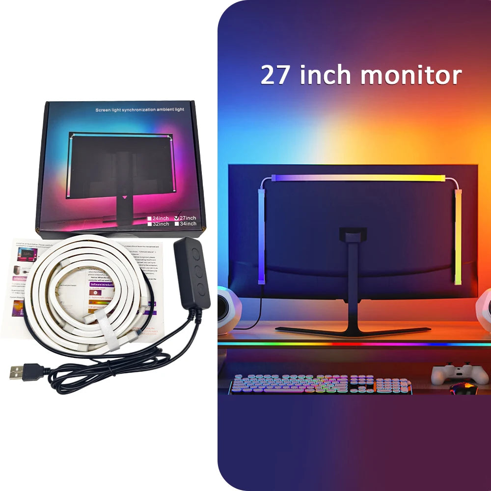 USB Computer Sync Light Strip PC Strip Lights 24 27 32 34 Inch Monitor RGB