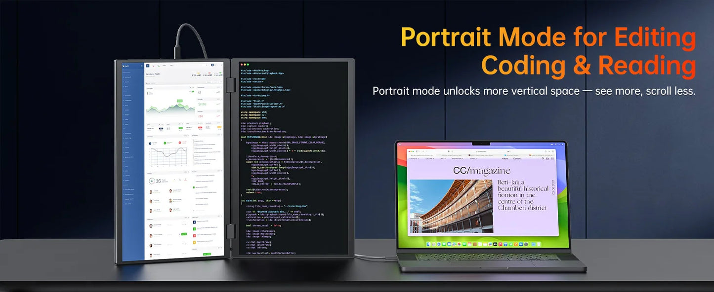 Dual Portable Monitor FHD Laptop Screen Extender Folding Stacked Monitors