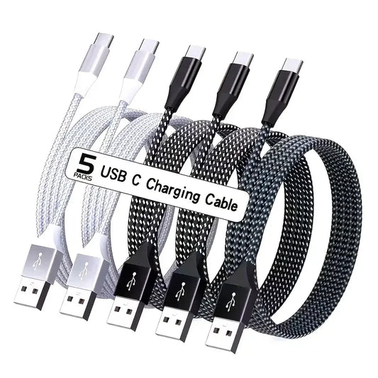 5PCS USB A to Type C Nylon Braided Fast Charging Cable Charger Cord