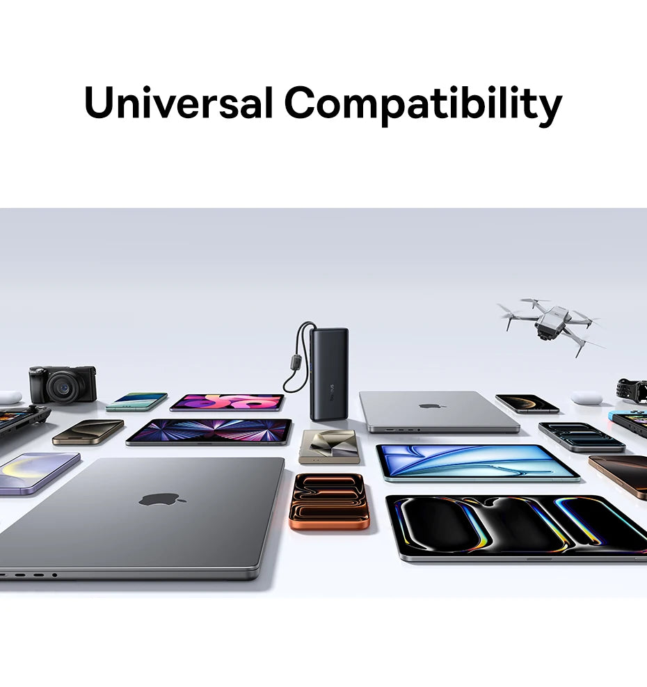 Power Bank Built-In Dual USB-C Cable Fast Charge Digital Display Power Bank