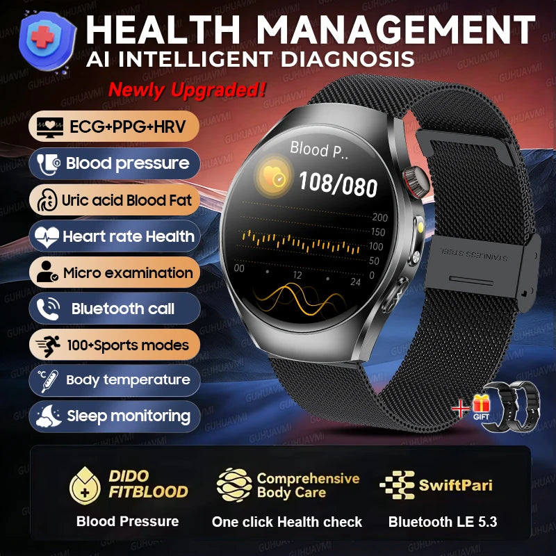 2026 New Accurate Body Health analysis Smart Watch Men ECG Blood lipids Uric