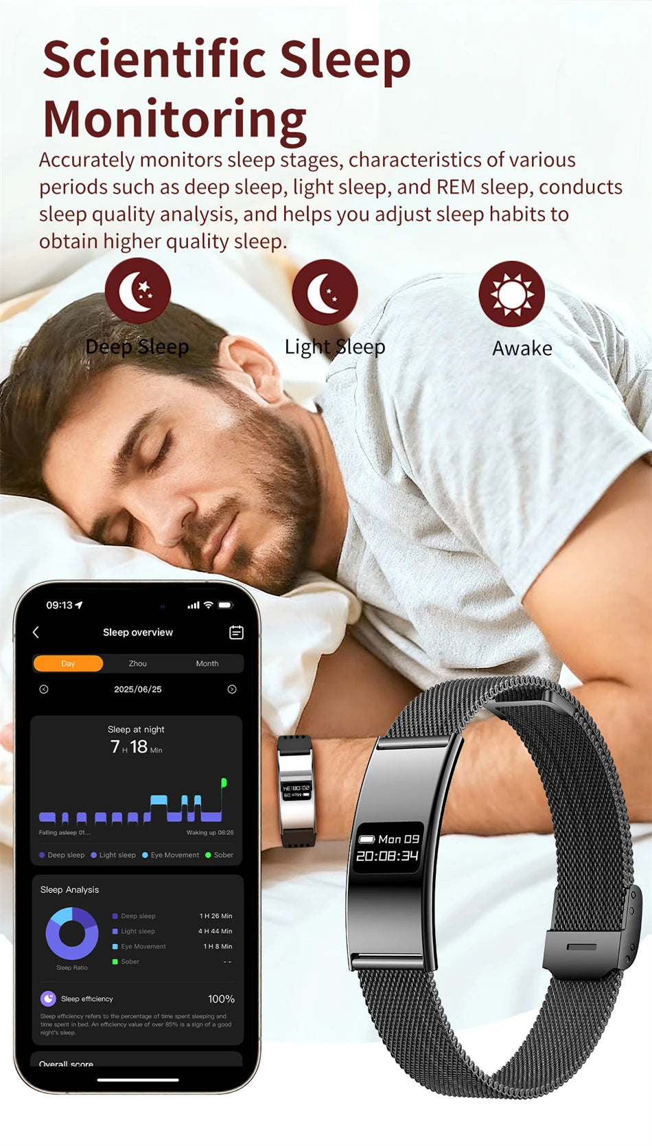 New Smart Bracelet Men Fitness Tracker IPX8 Waterproof Heart Rate Sleep Monitor