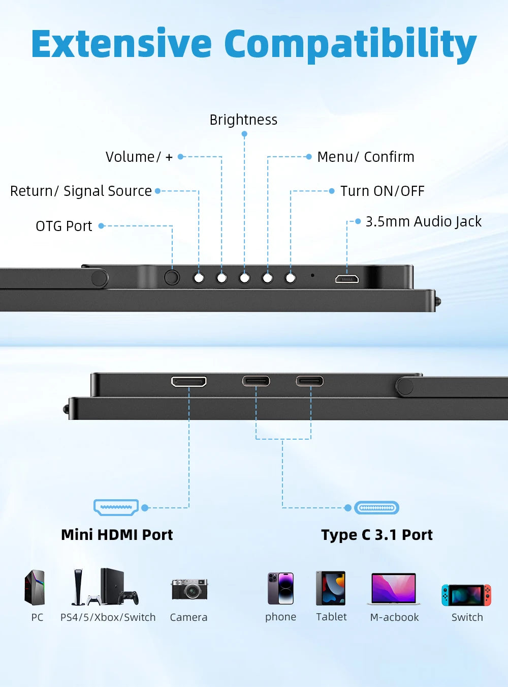 Portable Monitor Gaming Computer Display Ultra-Slim Extend Screen