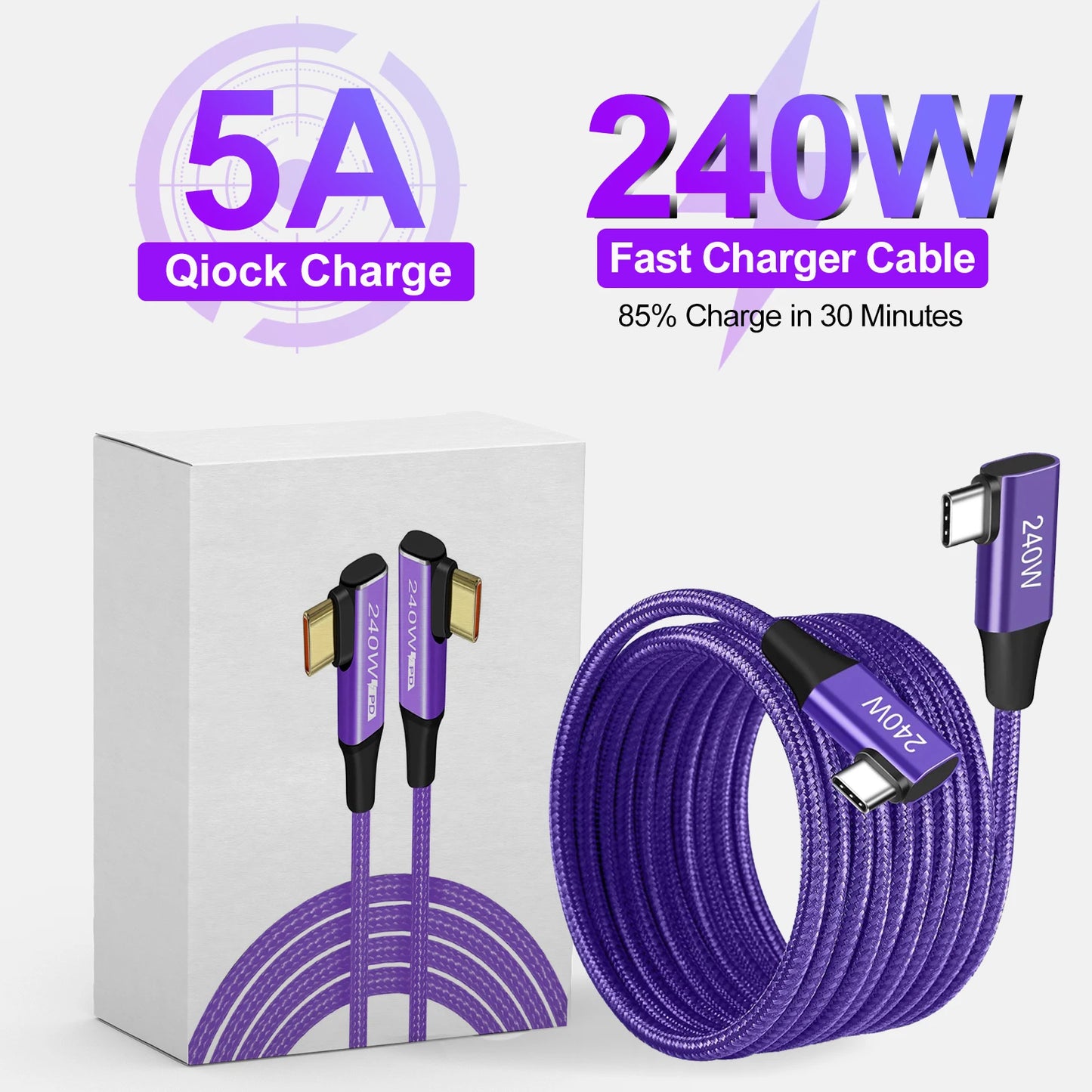 PD 240W USB Type C to Type C Fast Charging Cable For iPhone Macbook