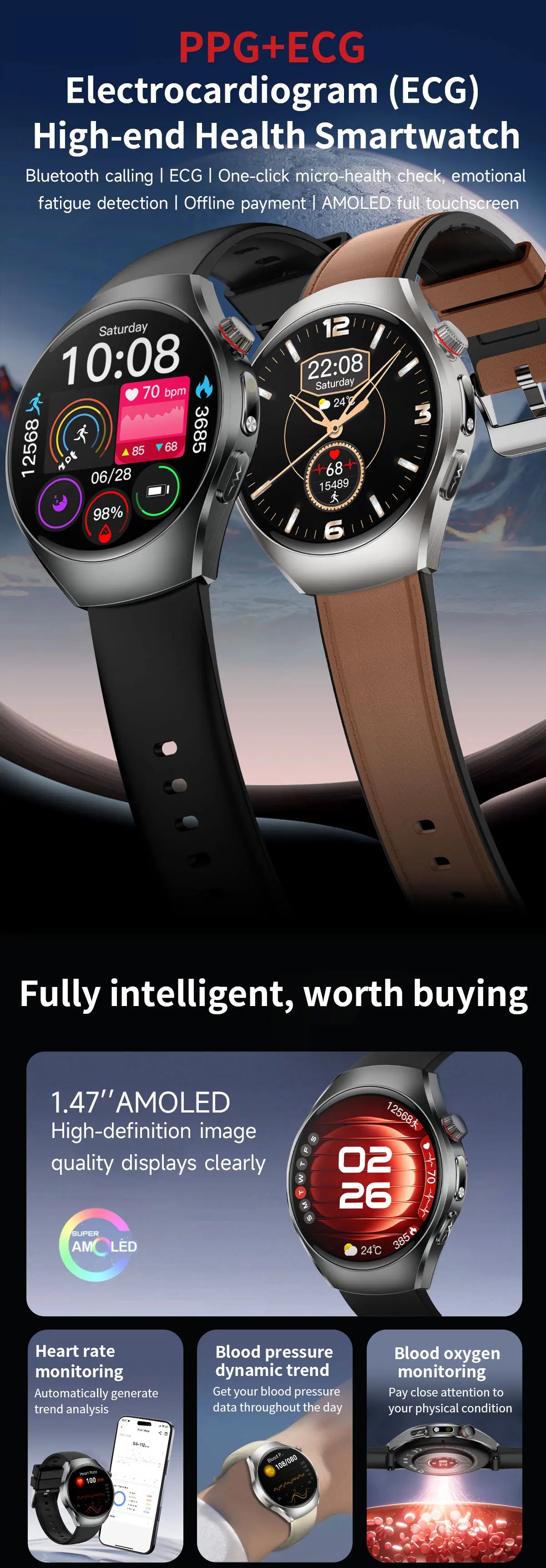 2026 New Accurate Body Health analysis Smart Watch Men ECG Blood lipids Uric