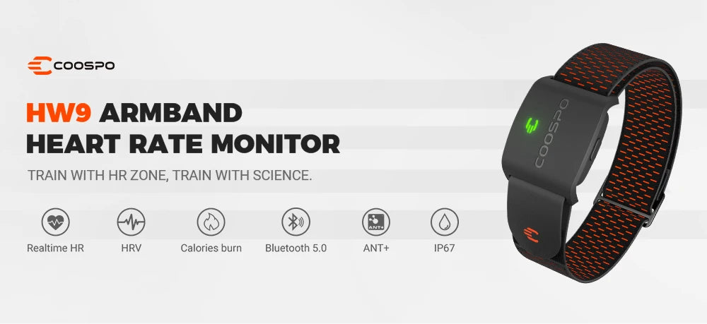 COOSPO HW9 Armband Heart Rate Monitor with HR Zones/Calories HRM