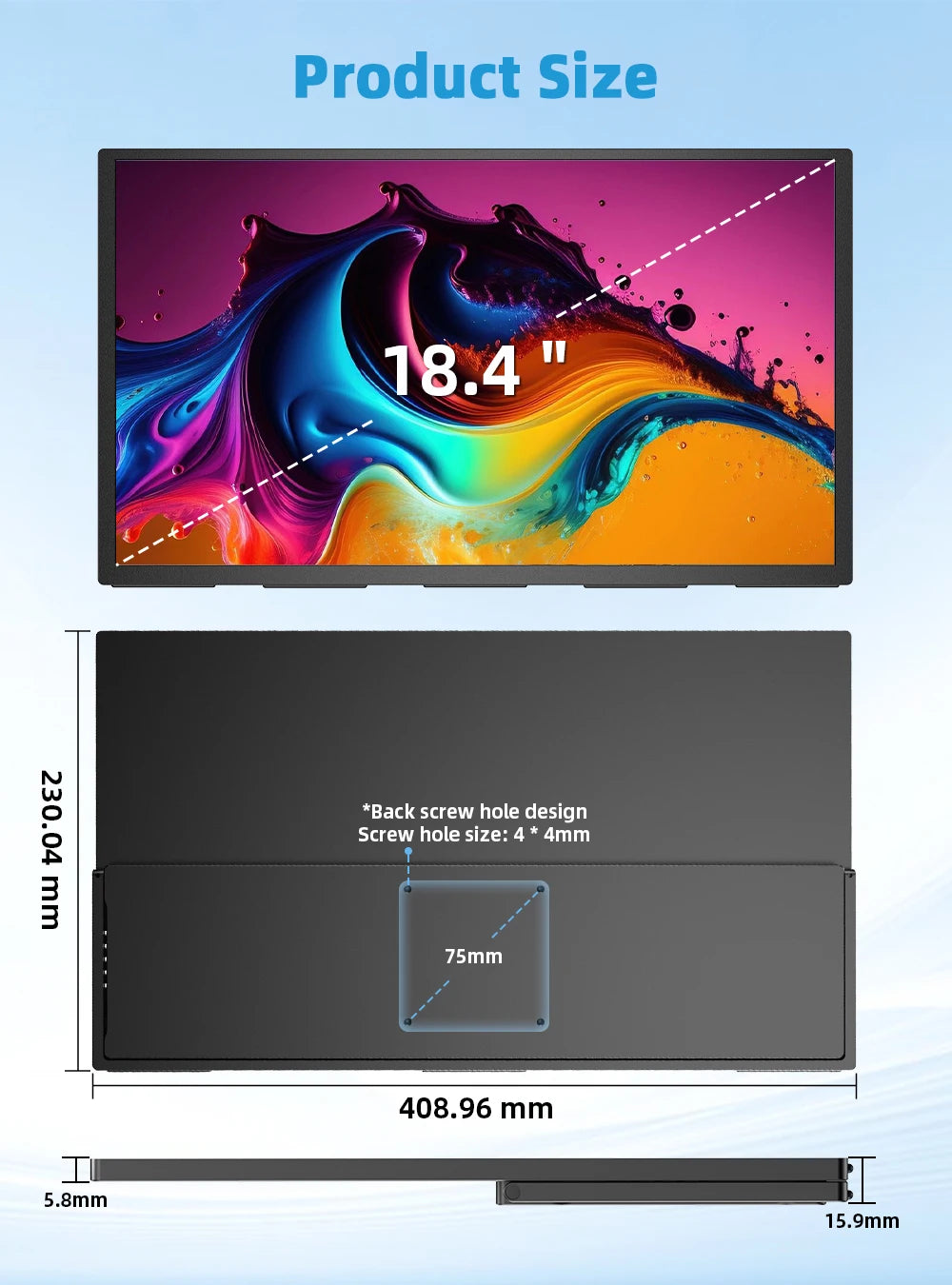 Portable Monitor Gaming Computer Display Ultra-Slim Extend Screen