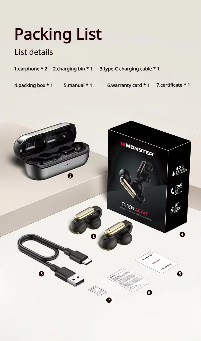 Monster AC601 OWS Bluetooth Gaming Earphones Noise Cancelling Earbuds