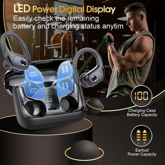 TWS Sports Earbuds Bluetooth 5.4 HIFI Bass Wireless Headphones LED Touch