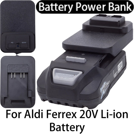 Battery Power Bank for Aldi Ferrex 20V Energy Li-ion Battery with USB/Type-C