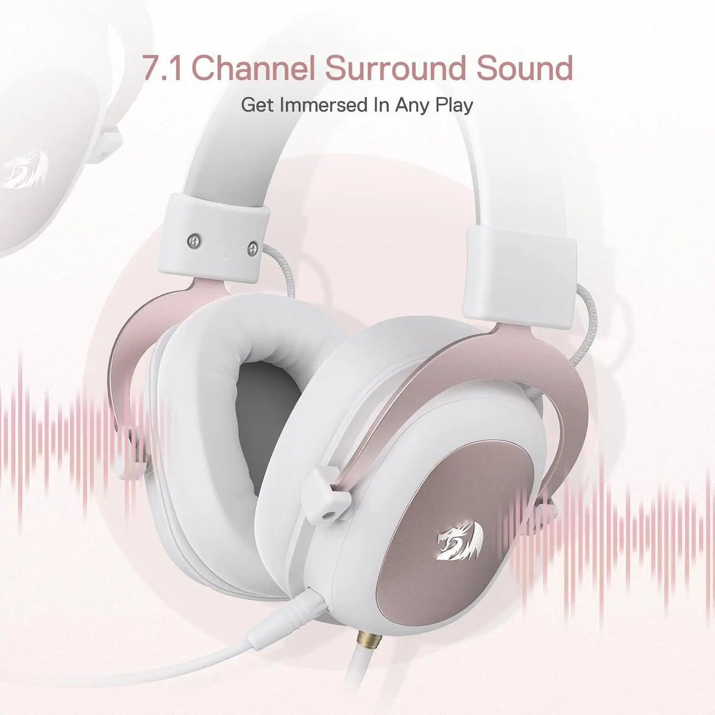 Redragon White Wired Gaming Headset - 7.1 Surround Sound Memory Foam Ear