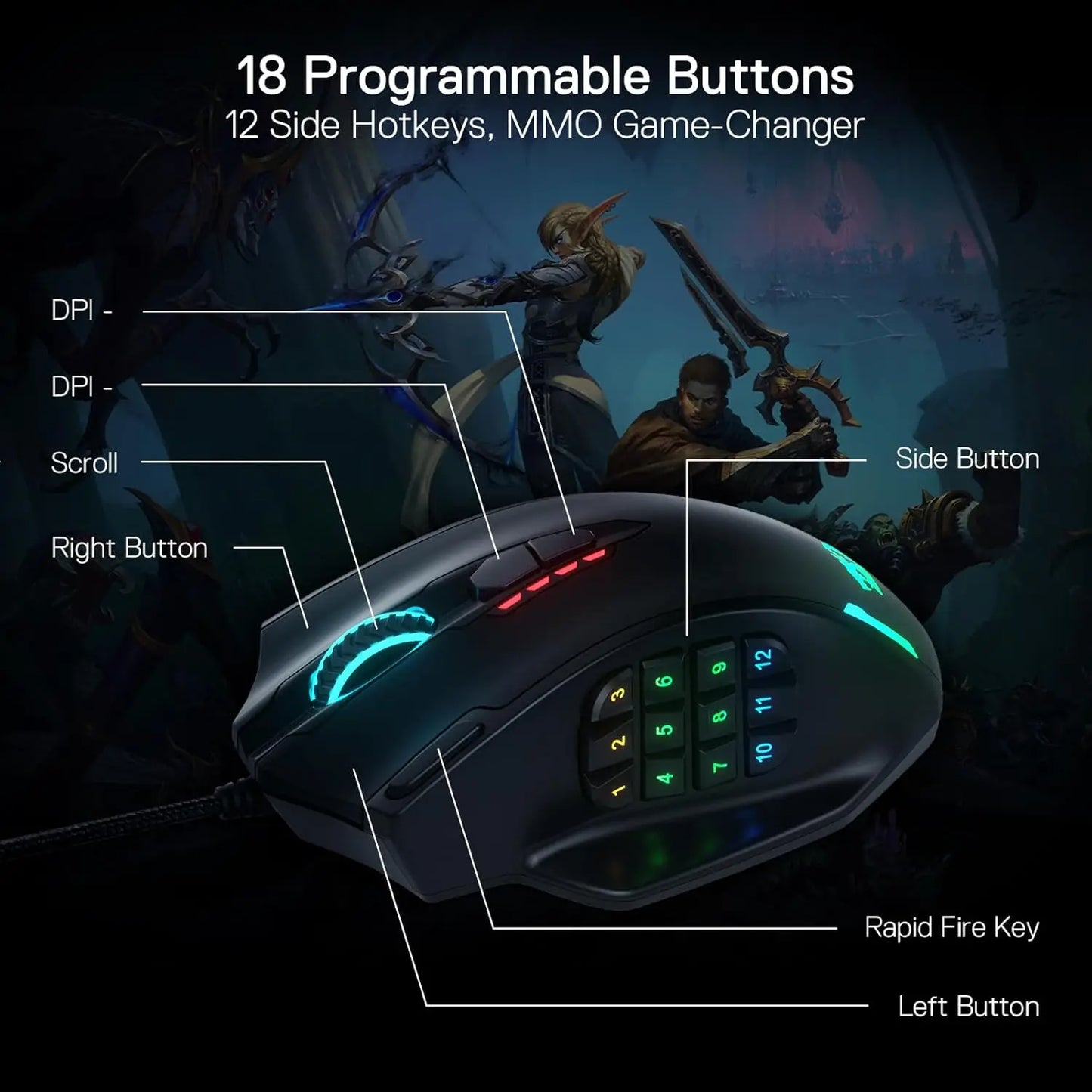 Redragon M908 RGB Backlight LED USB Wired Gaming Programmable Mouse