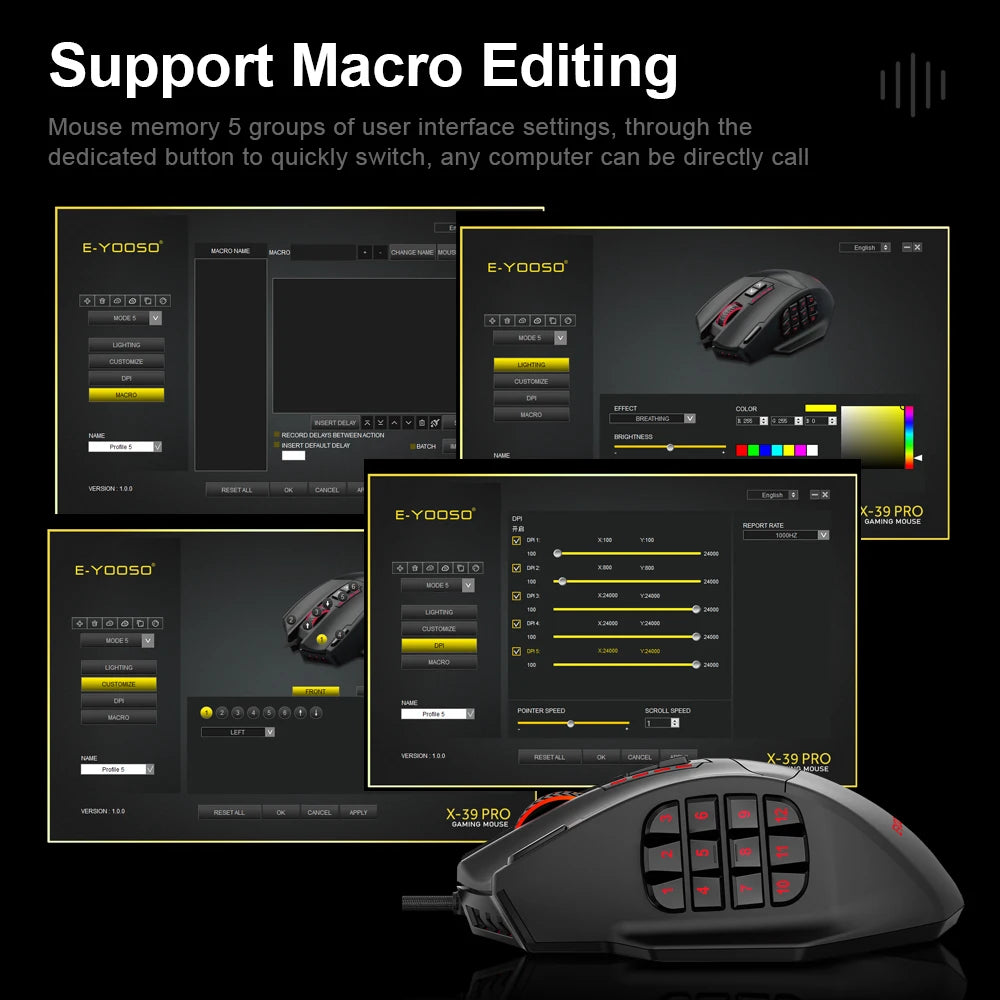 USB Wired RGB Gaming Mouse 24000 DPI SG8960 19 buttons programmable game
