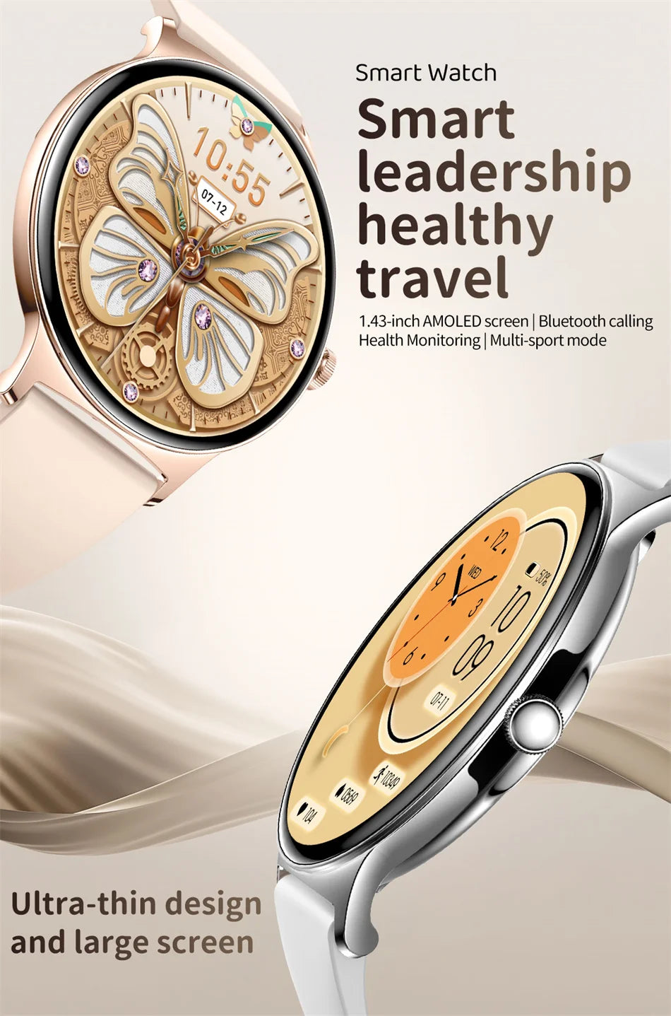 ChiBear Ultra Thin Fashion Smart Watch Women Screen Always Display Time