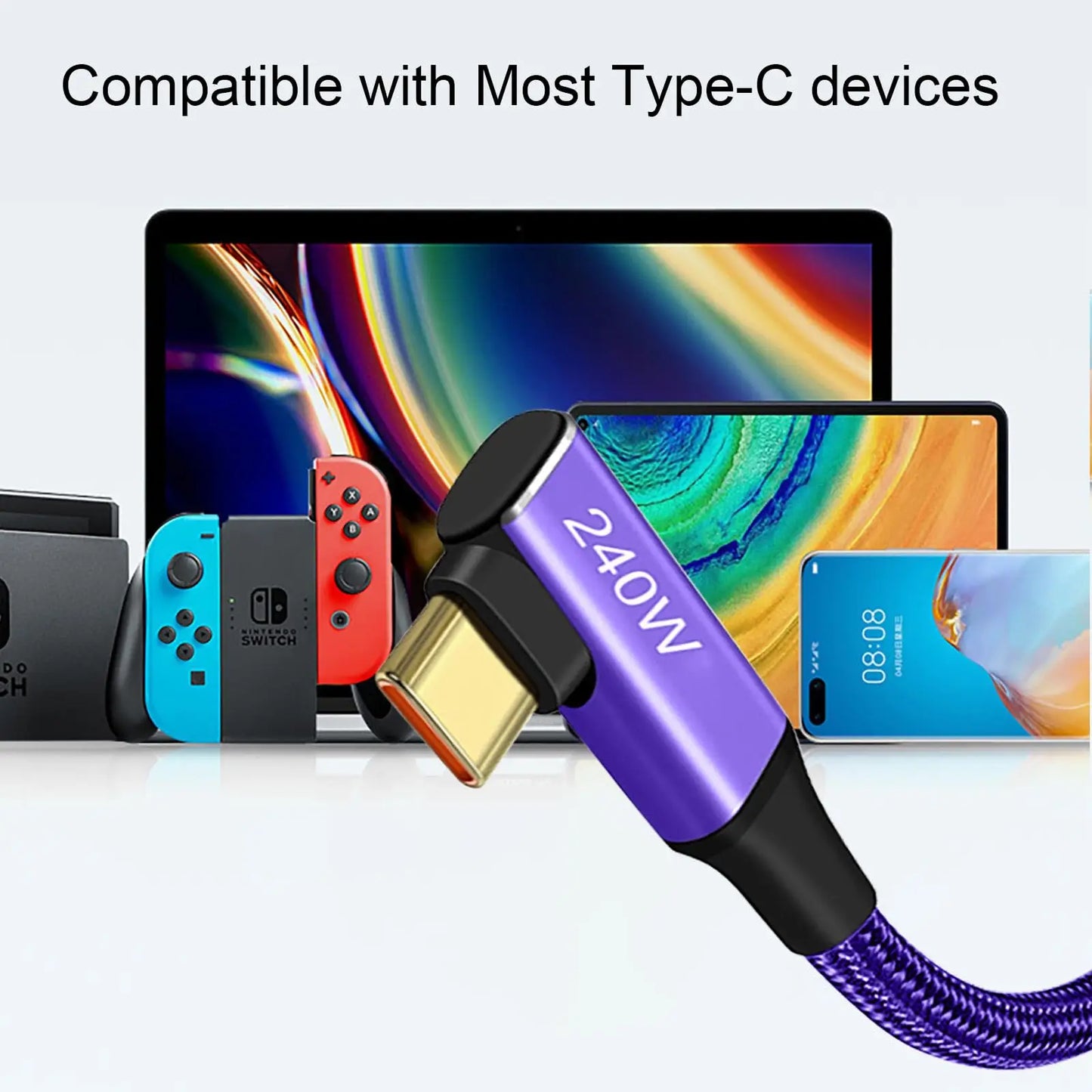 PD 240W USB Type C to Type C Fast Charging Cable For iPhone Macbook
