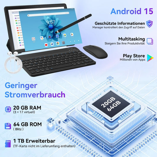 URAO 10 Inch Android 15 OS GMS Certified Tablets ROM 1TB Touch Screen