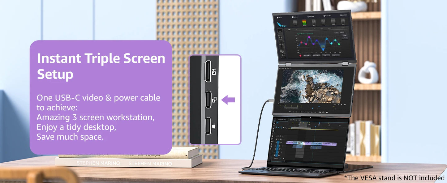 Dual Portable Monitor FHD Laptop Screen Extender Folding Stacked Monitors