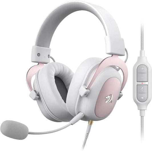 Redragon White Wired Gaming Headset - 7.1 Surround Sound Memory Foam Ear