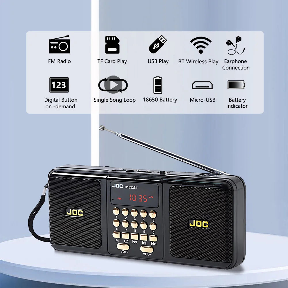 Portable FM Radio Rechargeable Battery Wireless Speaker Support TF USB MP3