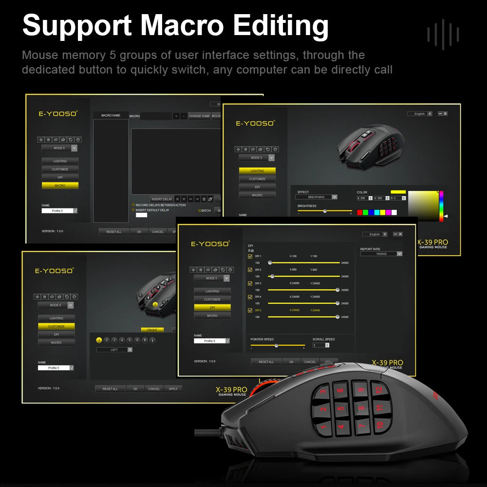 USB Wired RGB Gaming Mouse 24000 DPI SG8960 19 buttons programmable game