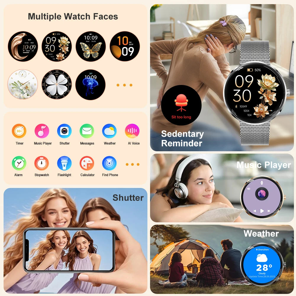 MEVADEN 8.5mm Ultra-thin Luxury Stainless Steel Smart Watch Women