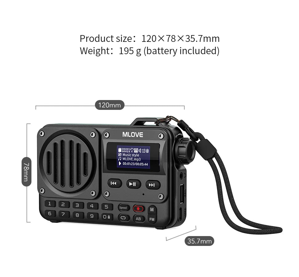 MLOVE BV800 Super-Portable Bluetooth Speaker with FM Radio LCD Screen