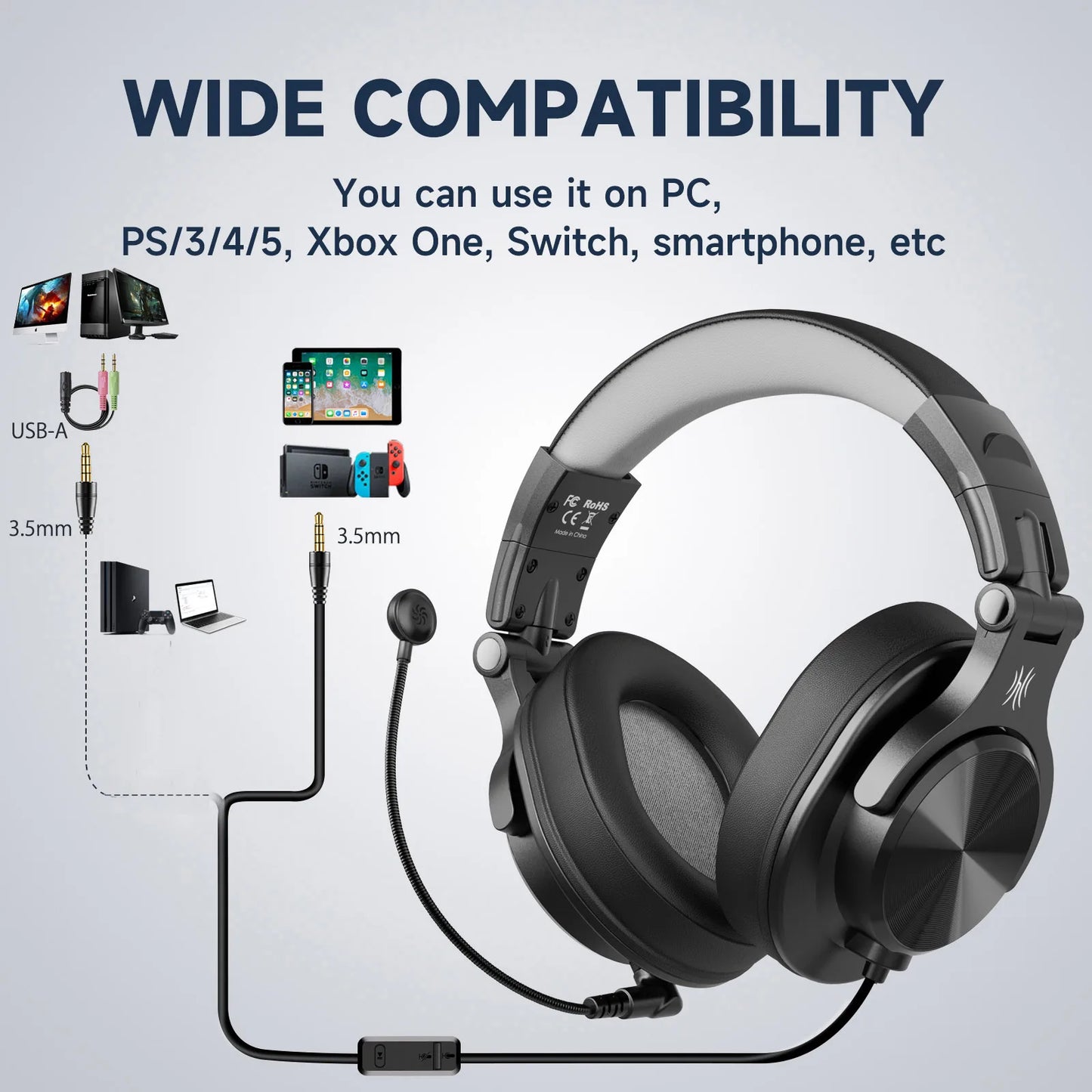 Oneodio Wired Gaming Headset Gamer 3.5mm Over-Ear Gaming Headphones