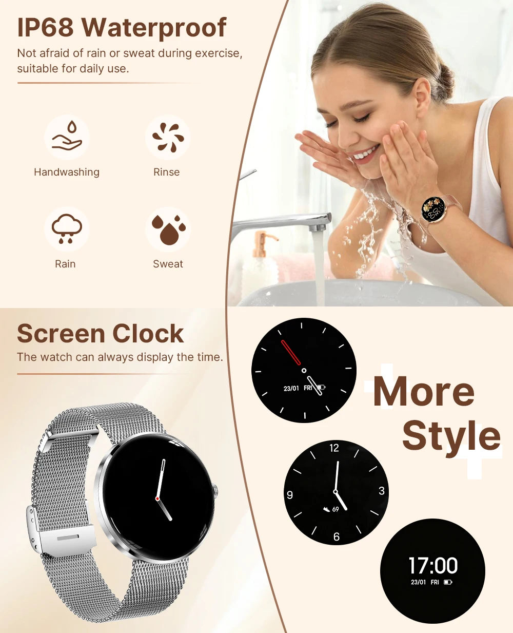 MEVADEN 8.5mm Ultra-thin Luxury Stainless Steel Smart Watch Women