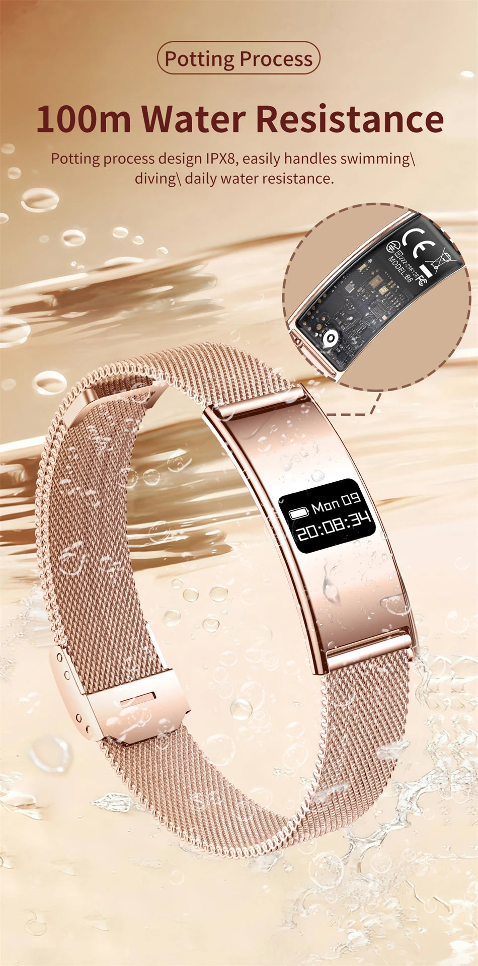New Smart Bracelet Men Fitness Tracker IPX8 Waterproof Heart Rate Sleep Monitor