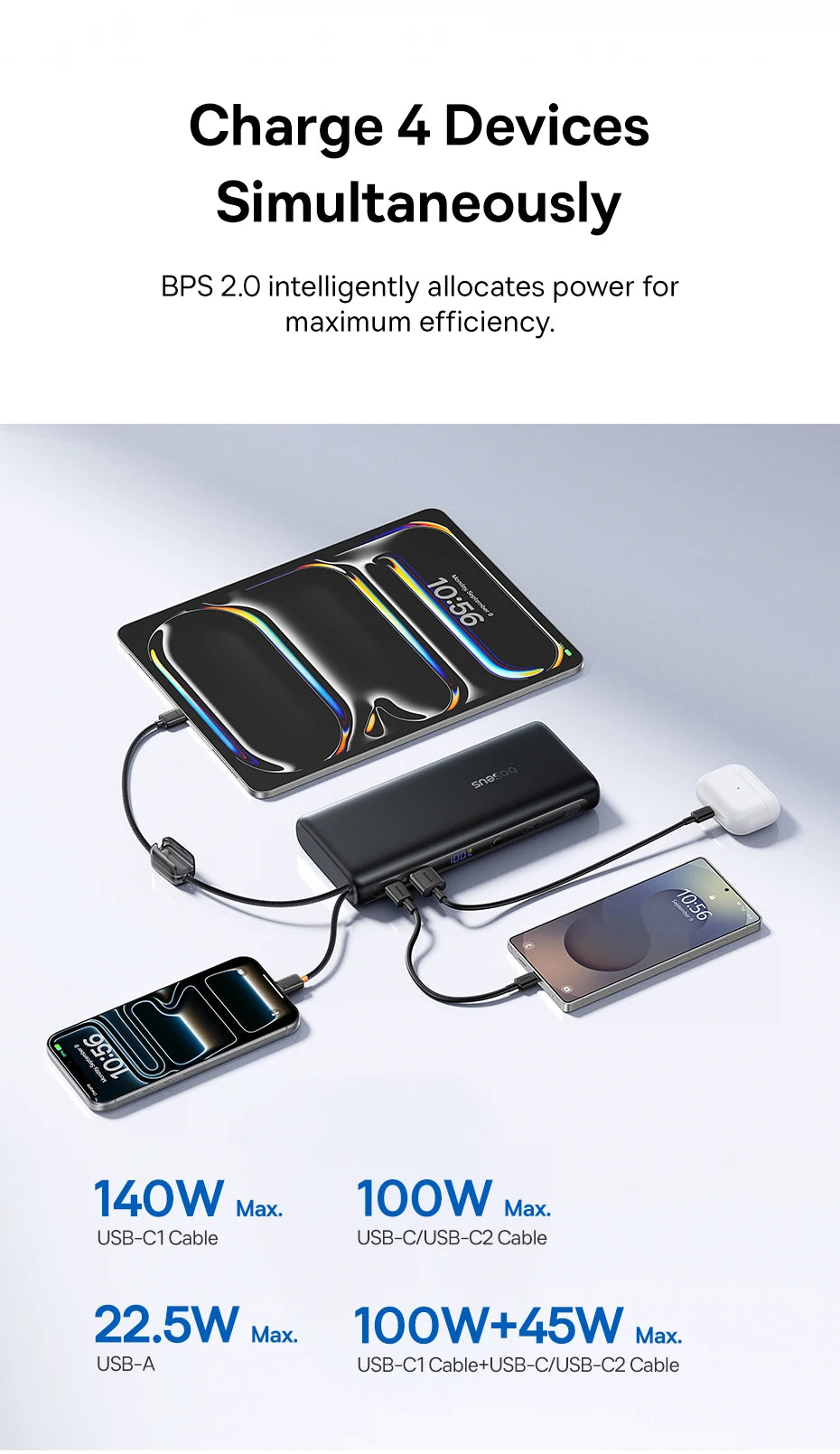 Power Bank Built-In Dual USB-C Cable Fast Charge Digital Display Power Bank