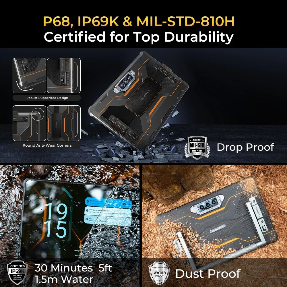 Oukitel RT8 Rugged Tablet G99 48MP Camera, NFC Tablets PC with Stand, Android 15