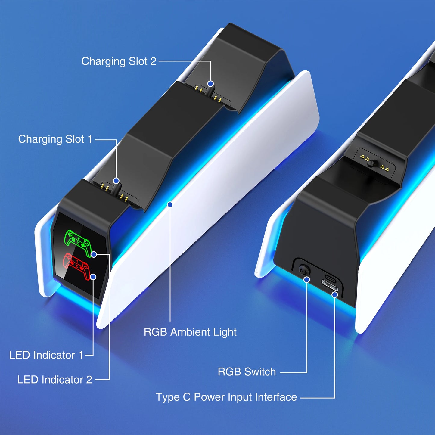 RGB Controller Charging Station For PS5 Dual Fast Charger RGB Indicator Charging