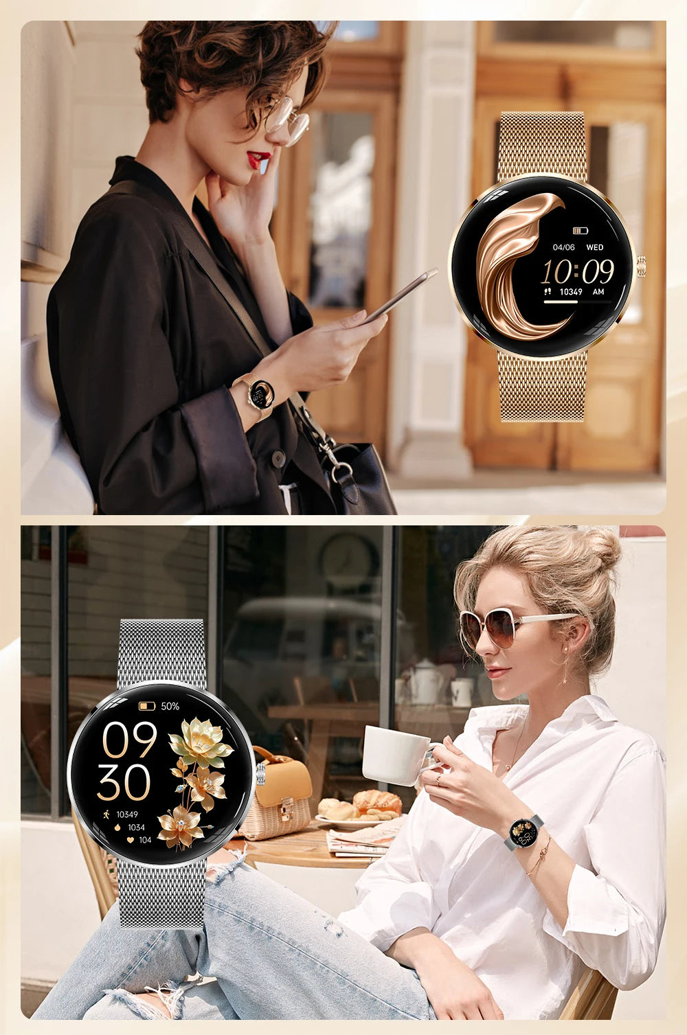 MEVADEN 8.5mm Ultra-thin Luxury Stainless Steel Smart Watch Women
