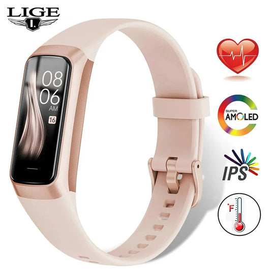 LIGE Amoled Smart Watch Smartwatch Band Women Heart Rate Blood Waterproof