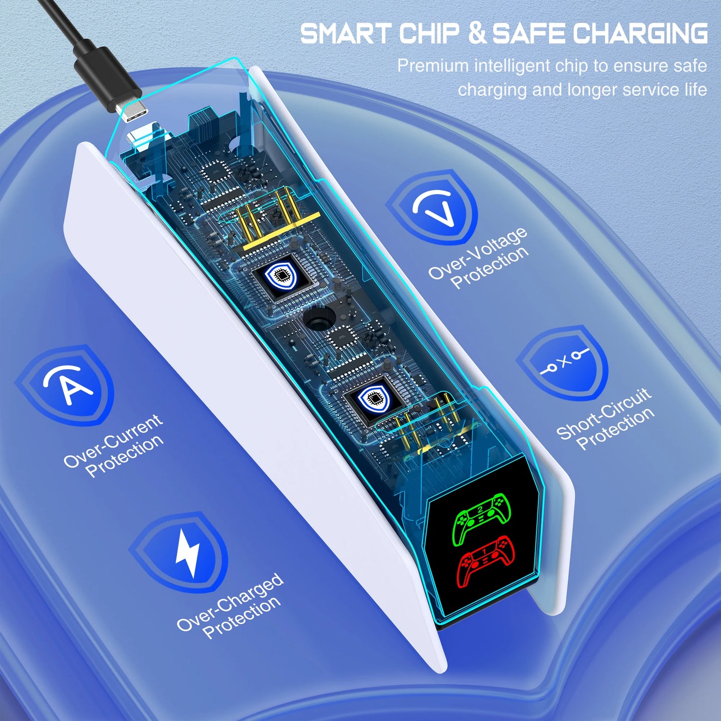 RGB Controller Charging Station For PS5 Dual Fast Charger RGB Indicator Charging