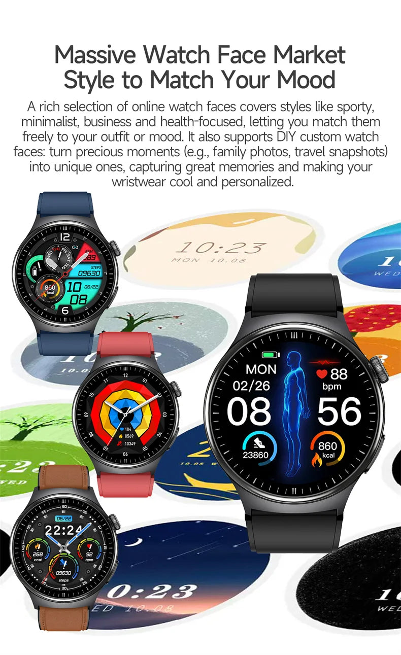 New Accurate ECG Smart Watch Heart Health Analysis Blood oxygen Pressure BT