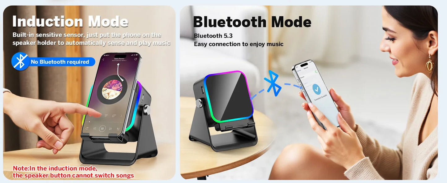 Wireless Induction Speaker 8 RGB Lights HIFI Sound Portable Bluetooth Phone